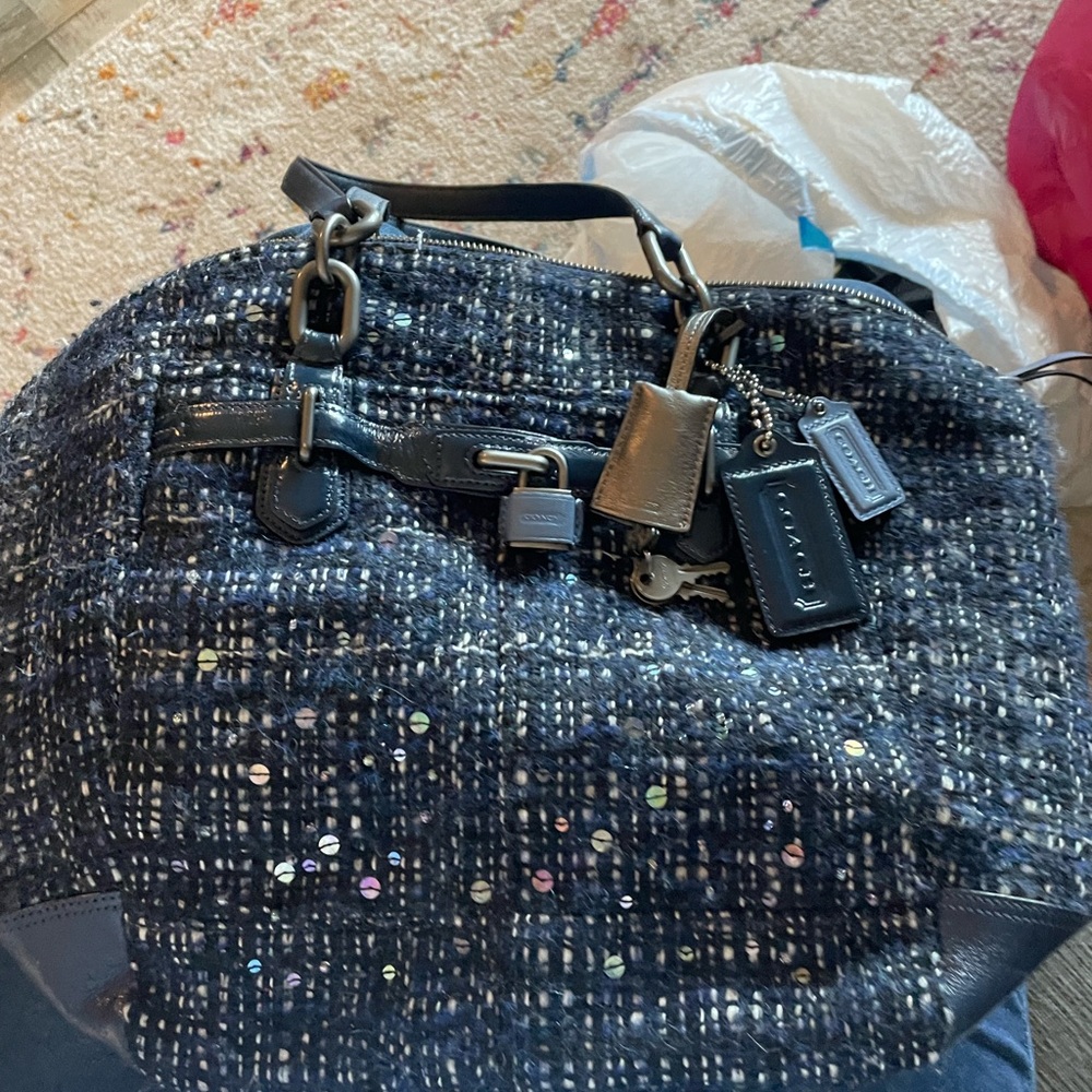 Coach Dark Blue Tweed Shoulder Bag